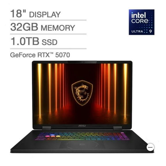 MSI Crosshair 18 HX AI 18" Gaming Laptop - Intel Core Ultra 9 275HX - NVIDIA RTX 5070 - 2560x1600 - 32GB RAM - 1TB SSD - Windows 11 Home