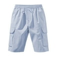 thumbnail image 6 of Wyobmus Mens Cargo Shorts Elastic Waist Drawstring Summer Casual Bermuda Short Loose Wide Leg Work Jogger Shorts With Pockets S-3X Light Blue, 6 of 9