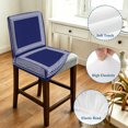 thumbnail image 4 of Navy Blue Geometric Bar Stool Cover Set of 2, White Greek Key Design Abstract Modern Art Stretch Bar Chair Cover, Removable Washable Pub Counter Stool Chair Slipcover for Kitchen Dining Room Pub Cafe, 4 of 9