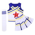 thumbnail image 3 of Kaerm Kids Girls Shiny Star School Cheerleading Uniform Shell Top with Pleated Skirts for Cosplay Blue 5-6, 3 of 7