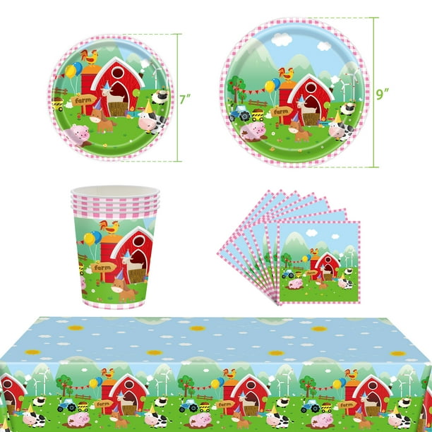 Vajilla desechable para fiesta temática de granja, suministros de papel para fiestas de cumpleaños infantiles, plato de cena, mantel, vaso de papel