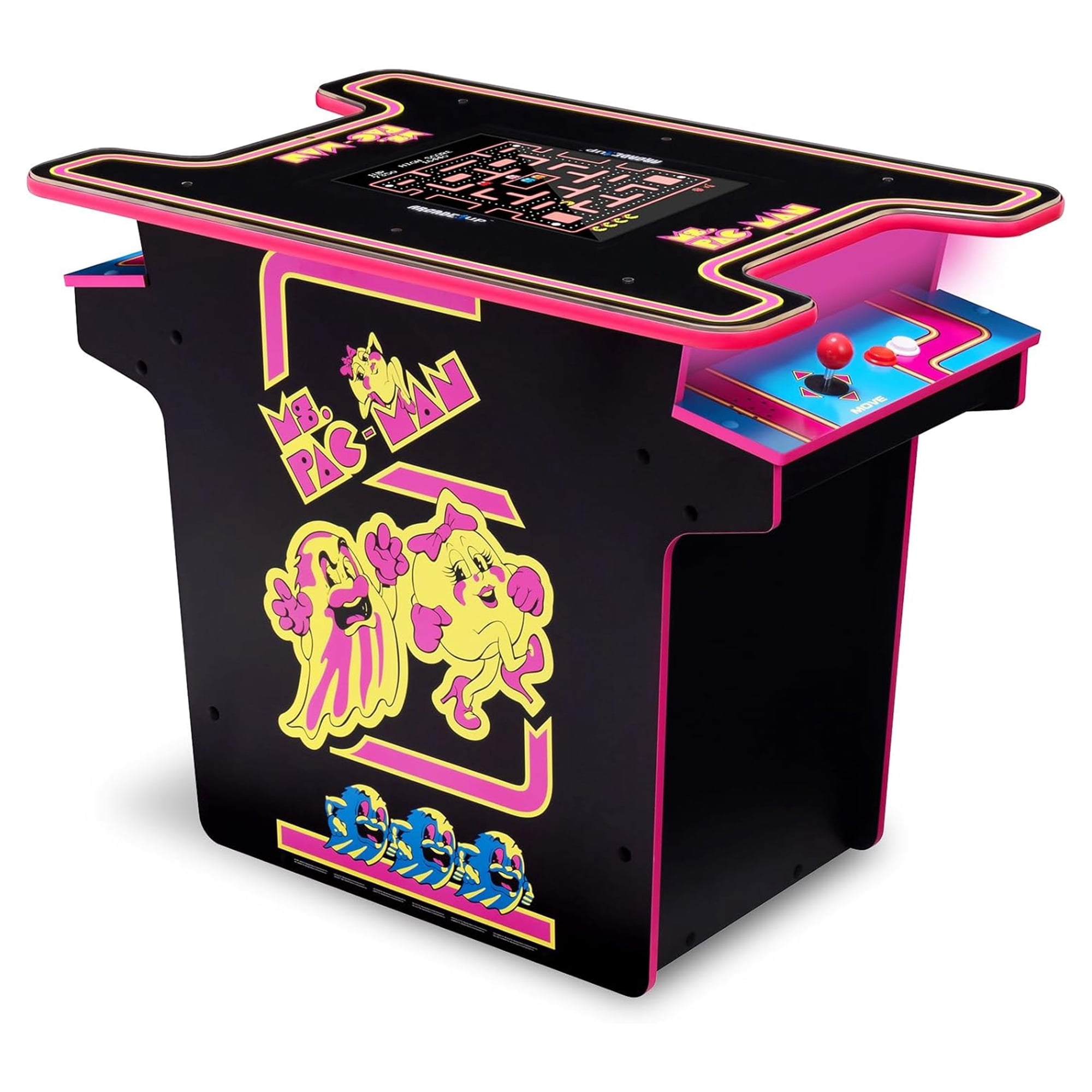 Arcade1Up Ms.PAC-MAN Arcade Cocktail Table 12 Games in 1 with Light-Up Control Deck