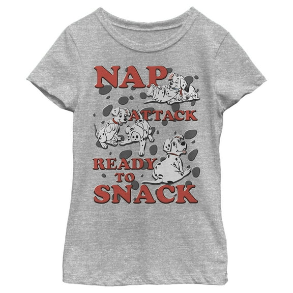 Girl's One Hundred and One Dalmatians Nap Attack Ready to Snack Graphic Tee Athletic Heather Small
