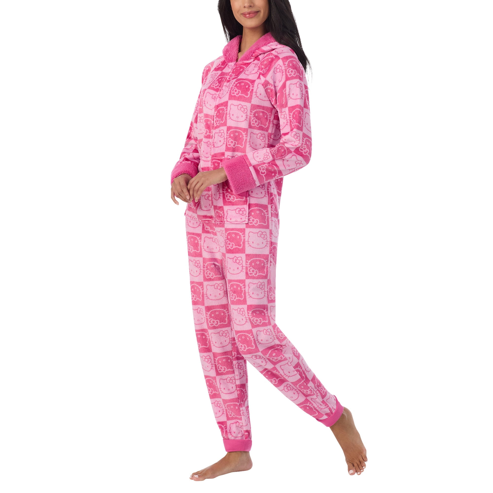 Women's One-Piece Onesie Cozy Lounge Fleece Pajama in Pink / Hello Kitty Sanrio (L)