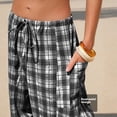 thumbnail image 6 of Plaid Barrel Pants for Women Summer 2026 Casual Loose Wide Leg Lounge Trousers Striped Capri with Pockets Gray XL, 6 of 6
