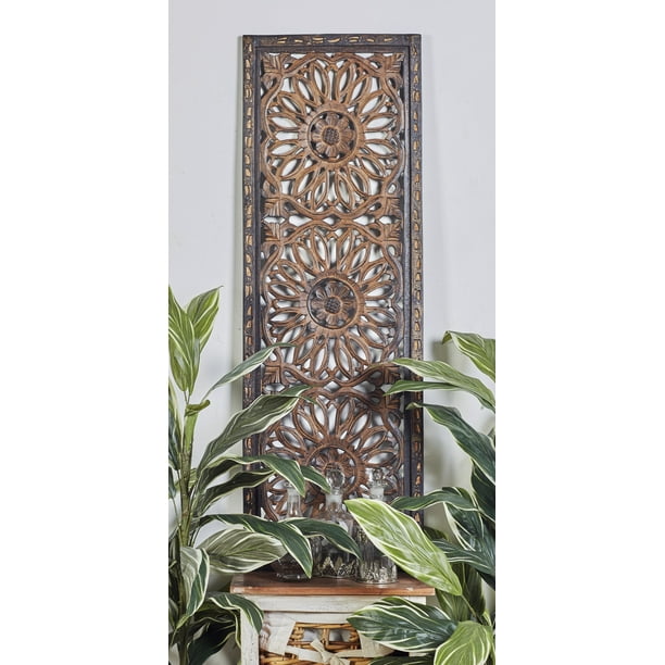 Decmode Traditional Decorative Carved Wood Wall Art Panels With Fl Patterns Set Of 2 16 X 48 Each Com - Carved Wooden Decorative Wall Panel Decmode Traditional Decorative Carved Wood Wall Art Panels With Fl Patterns Set Of 2 16 X 48 Each Com - Carved Wooden Decorative Wall Panel