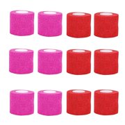 Tattoo Grip Cover Wrap,12PCS Disposable Cohesive Tattoo Grip Cover Elastic Bandage Handle Grip Tube for Tattoo Machine Tattoo Grip Accessories(Phosphor Pink+Red)