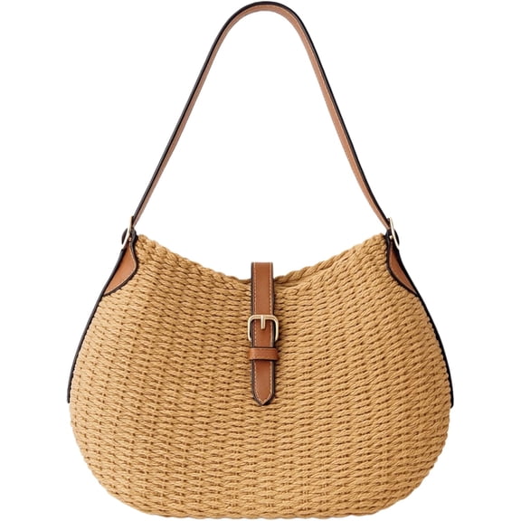 Handmade Straw Shoulder Bag for Women,Summer Beach Bag,Adjustable Strap