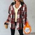 thumbnail image 2 of Women's Plaid Hoodie Button up Long Sleeve Thick Hooded Sweatshirt with Pocket Casual Jacket Coat, 2 of 8