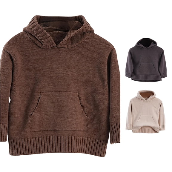 LIIPEE Solid Color Knit Hooded Sweaters For Boys Long Sleeve Warm Pullover Kids Autumn Winter Cozy Soft Casual Sweater,8-9 Years