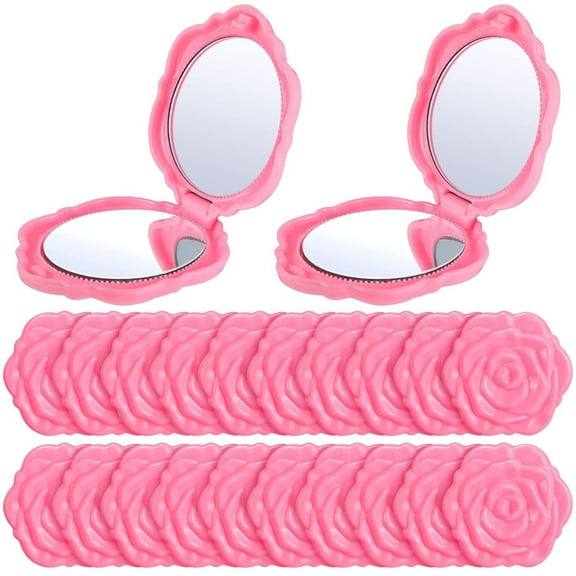 20 Pcs Mini Travel Mirror Double-Sided Rose Shape Lightweight Plastic Cosmetic Mirror for Bridal Party Daily Use