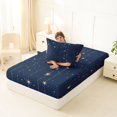 thumbnail image 4 of Manfei Sparkle Stars Print Twin Fitted Sheet,Cute Cartoon Themed Bedding,Navy Blue,2-Piece, 4 of 6