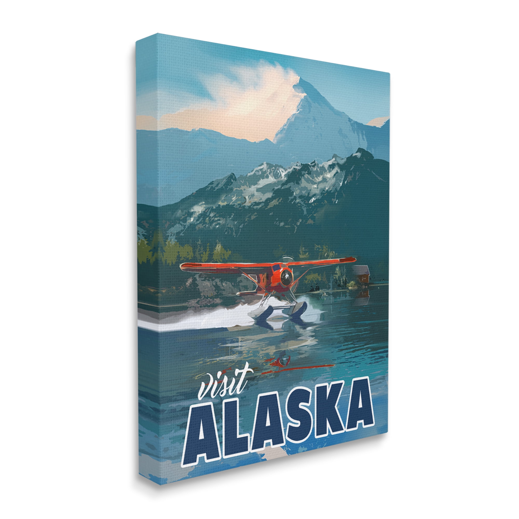 Stupell Industries Visit Alaska Seaplane Landing Snowy Mountain Scenery Graphic Art Gallery Wrapped Canvas Print Wall Art, Design by David Owens Illustration