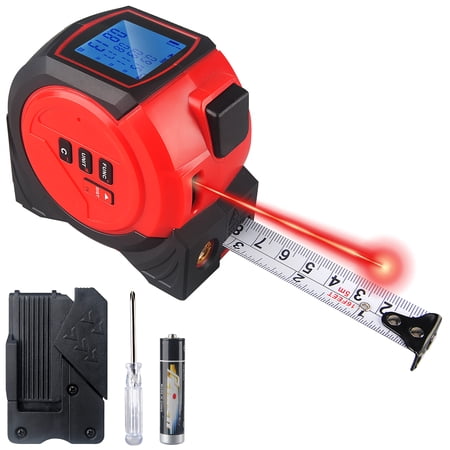 ABCPOW 3-in-1 Digital Laser Tape Measure,197ft Laser Distance Meter with LCD Display,16ft AutoLock Digital Tape Measure with Cross Line,Digital Level, Pythagorean/Area/Volume,Ft/Ft+in/in/M Units,Red