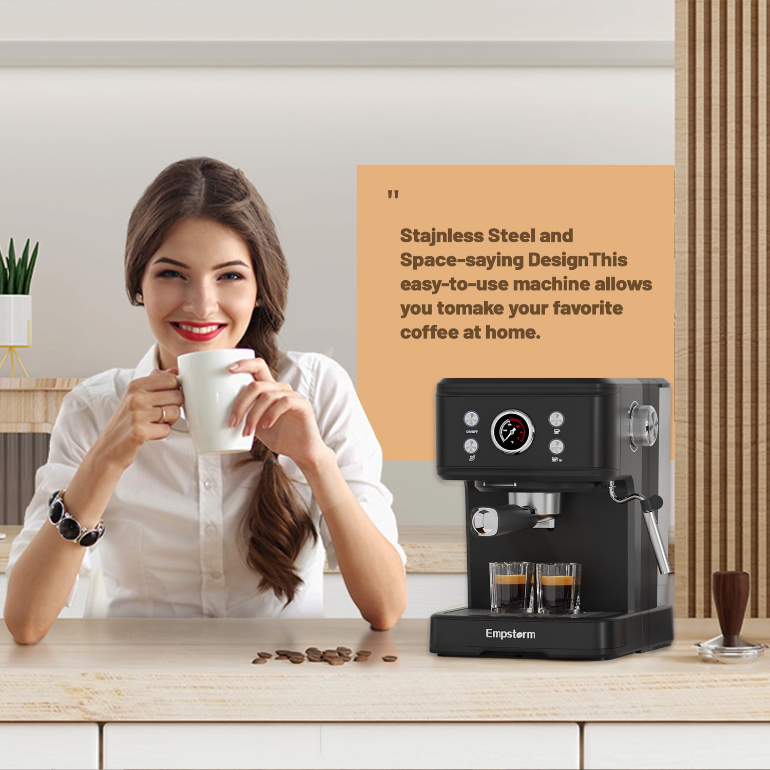 Empstorm 20 Bar Espresso Machine with Milk Frother Steam Wand, 3-in-1 Coffee Maker, Compatible with NS Capsules, Stainless Steel, for Latte & Cappuccino, Black