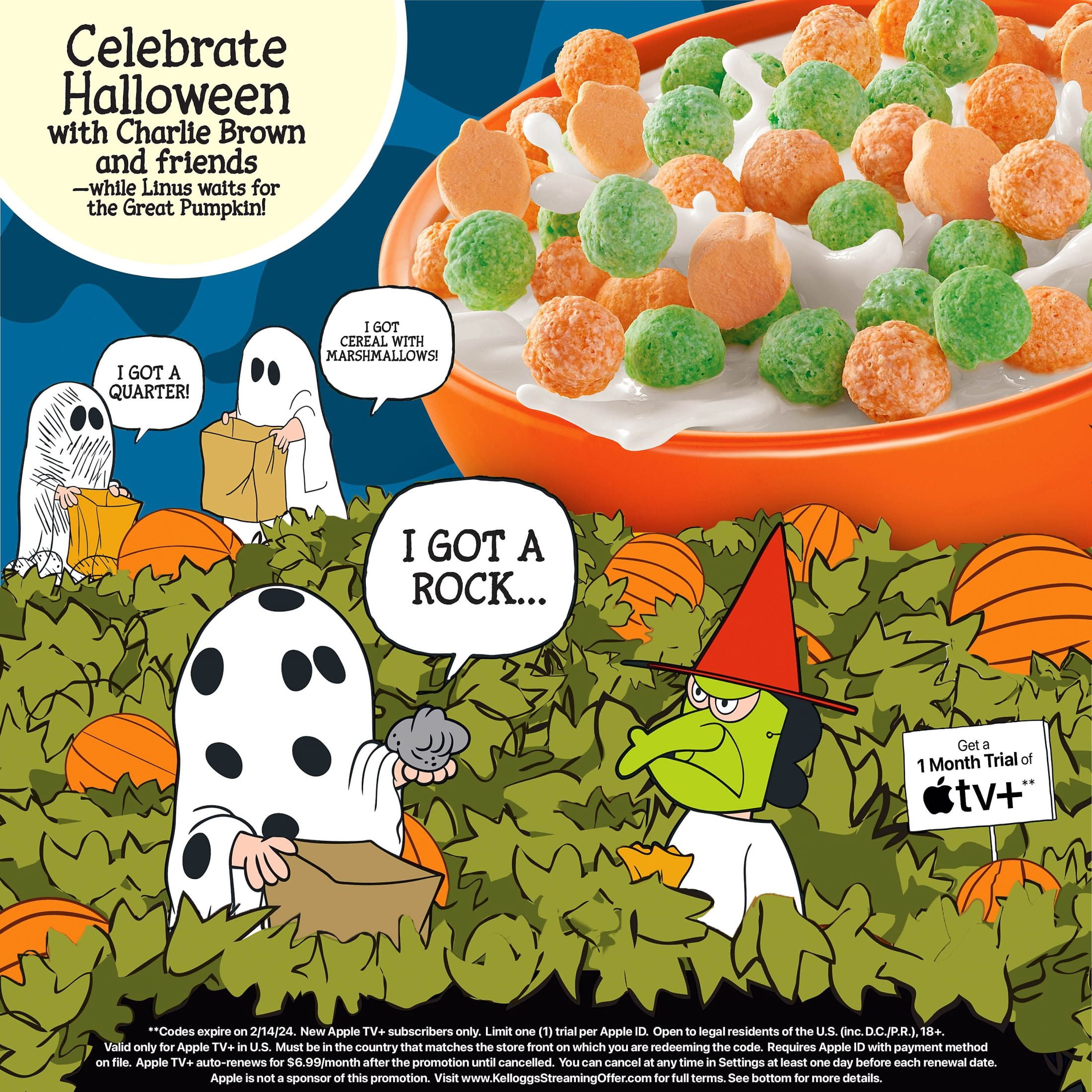 Kellogg's Charlie Brown Cold Breakfast Cereal, Halloween Cereal, Family Breakfast, Family Size, Vanilla Flavored, 12.7oz Box (1 Box)
