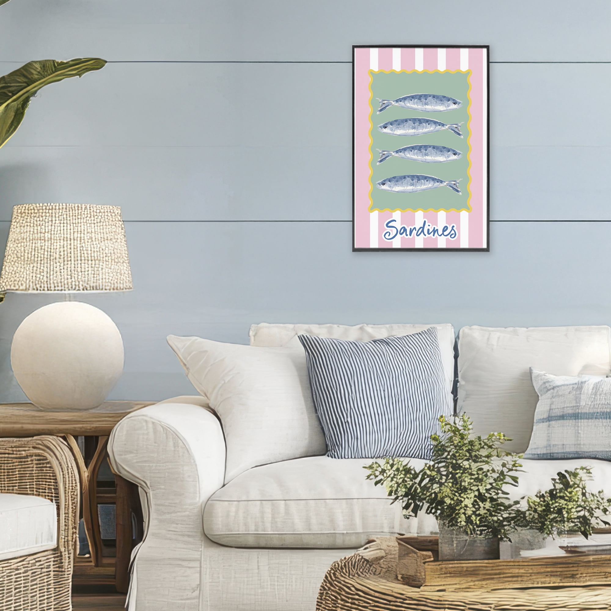 Stupell Industries Pastel Striped Sardines Black Framed Giclee Art, design by Patricia Pinto