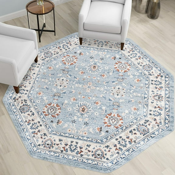 Unique Loom Charlotte Collection Area Rug - Carmel (7' 10" Octagon Aqua Blue/Terracotta)