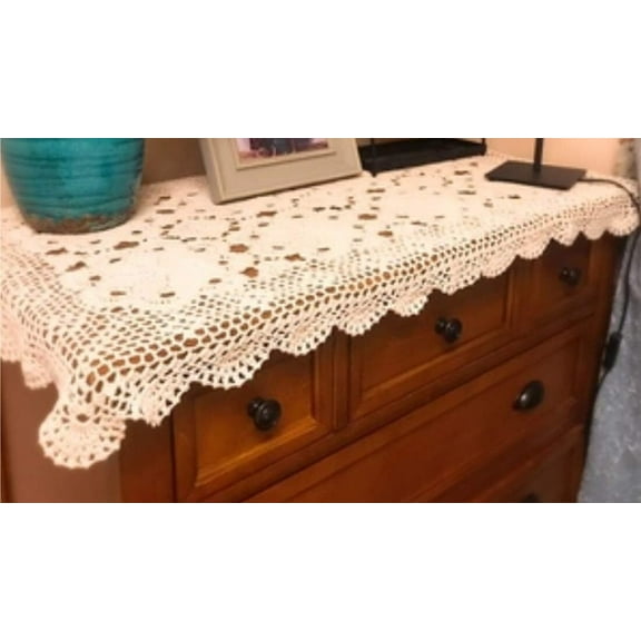 Rectangular Cotton Handmade Crochet Lace Table Runner Doilies Table Dresser Scarf,
