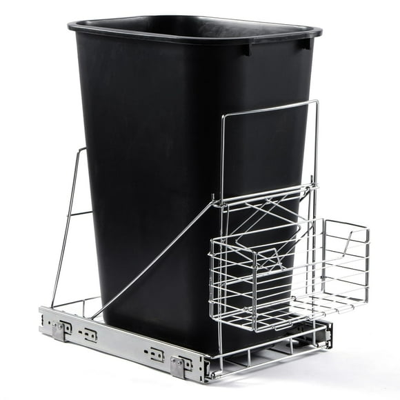 Pull Out Trash Can Under Cabinet,Adjustable Under Sink Trash Can Pull Out Kit with Removable Basket,Slide Roll Out Kitchen Trash Can Rack,Fit for Most 7-11 Gallon Garbage Can (Trash Can Not Included)