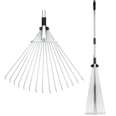 KAMIDA Adjustable Metal Rake for Leaves,Garden Dethatcher Yard Rake,Gardeners World,Expandable Head 8-17"