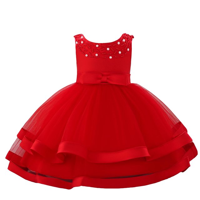 XASZHN Girls Flower Dresses for Wedding Party Pageant Princess Dress 3 9 Years Red_001 0-3 Months