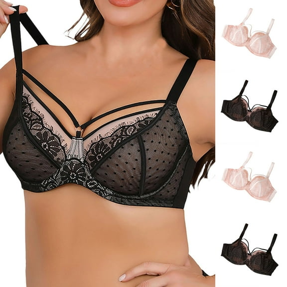 RongHuan Lace Bras for Women Unlined Underwire Bralette Lace Full Coverage Bra Push Up Sheer Bralettes
