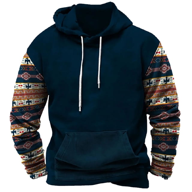Birdeem Men Comfortable Hoodie Heart Pattern Printed Hooded Pocket Drawstring Sweatshirt