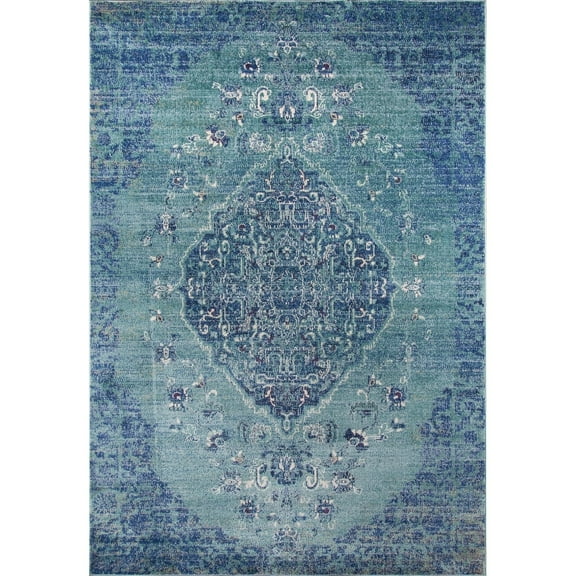 Momeni  Amelia Polyester Blend Traditional Medallion Area Rug Denim 5'3" x 7'6" 5' x 8' Indoor Beige