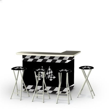 Best of Times 2002W1430 Racing Checkered Flag Portable Bar with Matching Bar Stools, Black & (Best Of Times Bar Setup)