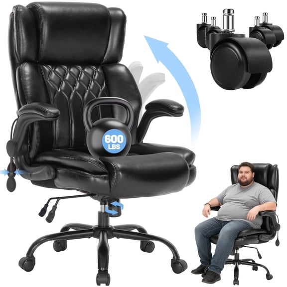 600LBS Heavy Duty Office Chair, Big and Tall Office Chair, Executive Chair with Lumbar Support, Desk Chairs with Flip up Arm