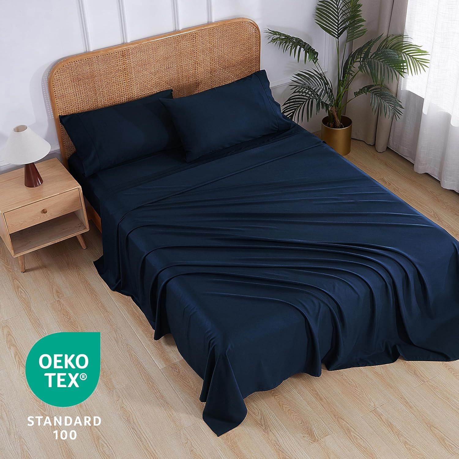 100% Bamboo Viscose Queen Sheet Set, 400 Thread Count, Cooling Sheets for Hot Sleepers, 16" Deep Pocket, Ultra Soft Breathable & Hotel Luxury Silky Bed Sheets, 4 Pieces, Queen, Dark Grey