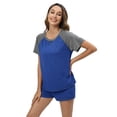 thumbnail image 2 of EFINNY Women's 2Pcs Sleepwear Short Sleeve Top and Shorts Sets Contrast Color Pajamas Round Neck Comfy Cotton Loungewear S-3XL, 2 of 8