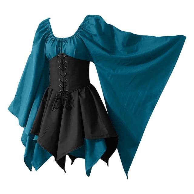 Vestidos Para Mujer Vestidos de Otoño Disfraces Gótico Retro Manga Larga Corsé Vestidos Manga Larga Cuello Redondo Hasta La Rodilla Vestido Odeerbi ODB130413