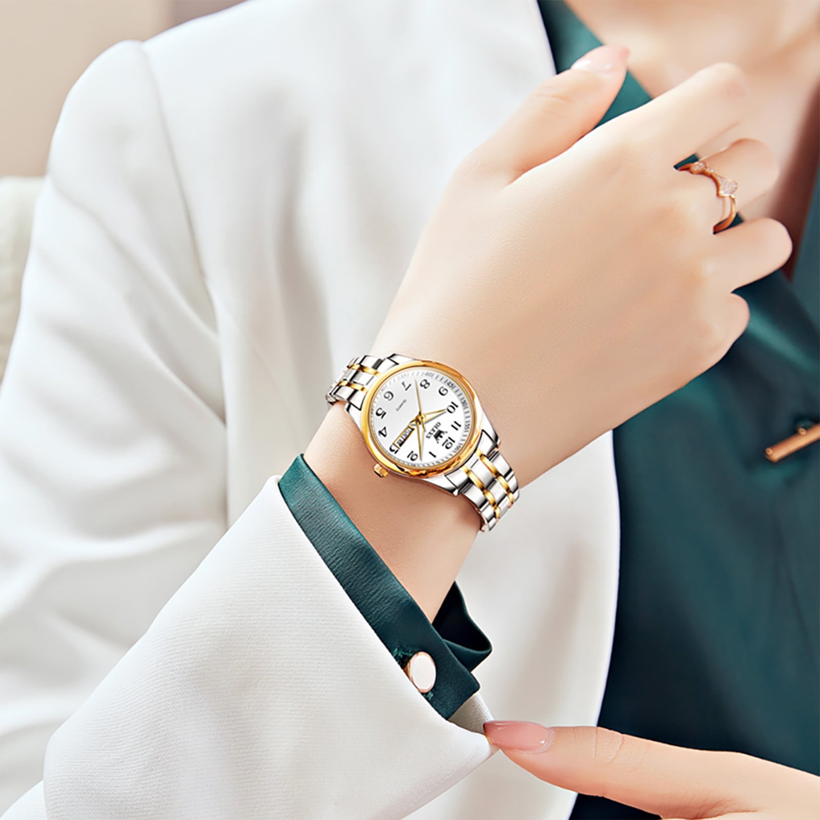 OLEVS Watches for Women Business Dress Two Tone Gold Plated Stainless Steel Analog Quartz Digital Date Waterproof Luminous Ladies Wrist Watches Relojes para Mujer