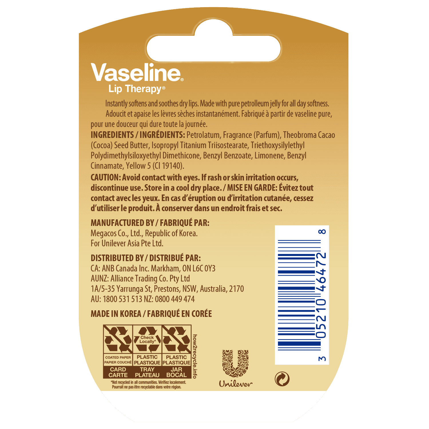 Vaseline Baume à Lèvres Lip Therapy, Crème Brûlée 7g