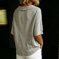 thumbnail image 6 of Womens Shirts Boat Neck Half Sleeve Linen Blouse Casual Loose Fit Solid Color Cotton Linen Summer Lightweight Tops Gray M, 6 of 7