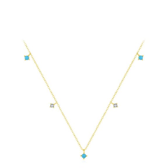 PAENENPH Personalized 14K Gold Turquoise Necklace for Women - Moissanite Clavicle Chain - Mother's Day Gift
