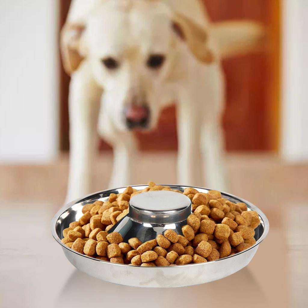 Bvdfgk 1x Durable Pet Slow Feeder Stainless Steel Bowl Food Feeding Dog Cat Silver Anti M 30cm