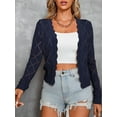 thumbnail image 4 of Women'S Long Sleeve V-Neck Knitted Cardigan Jacket Buttonless Knitted Shawl Sweater Navy Blue XL, 4 of 8