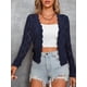 thumbnail image 4 of Chaqueta Cárdigan de Punto con Cuello en V y Larga para Mujer, Suéter Chal de Punto Sin Botones. Azul Marino L, 4 of 8