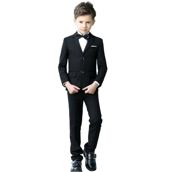 YuanLu Boys colorful Formal Suits 5 Piece Slim Fit Dresswear Suit Set (Black, 12)