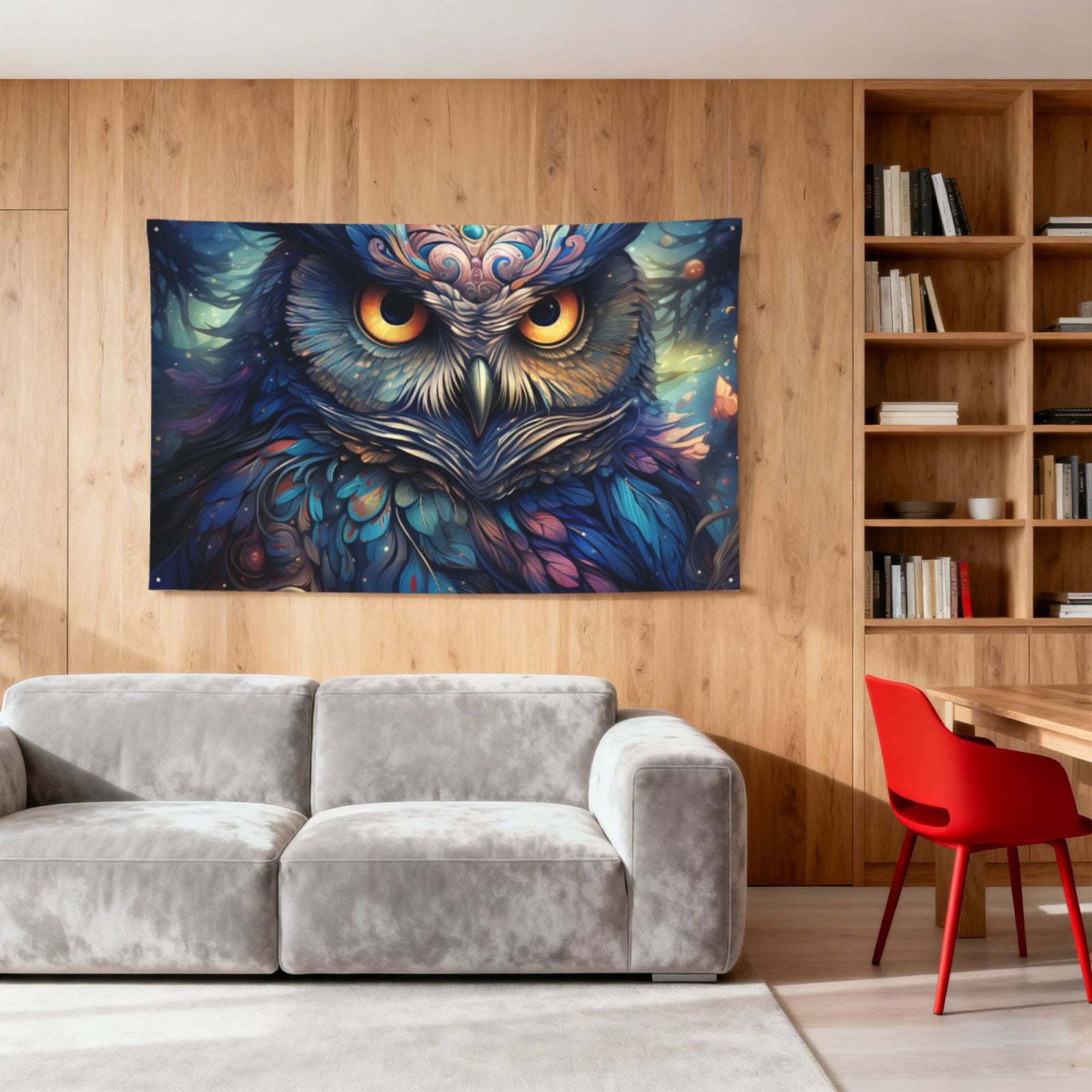 Galaxy Owl Starry Art Four Hole Decorated Banner Flag for Garden Yard Home Decoration Indoor Outdoor 4x6 Ft