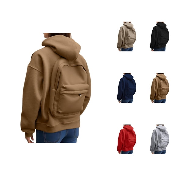 Women's Backpack Hoodie 2025 Long Sleeve Fashion Zip Up Solid Color Hooded Sweatshirt with Pockets Jacket Outerwear