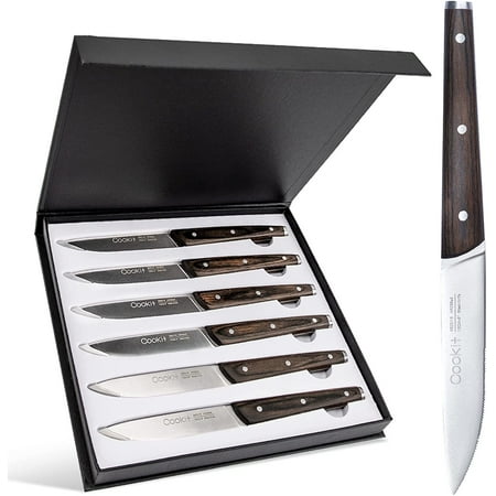 

Cookit 6Pcs Steak Knife Set Serrated Stainless Steel Utility with Wooden Handle for Home Dining Restaurant