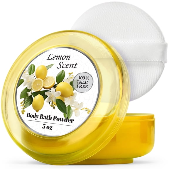 R-NEU Body Powder for Women, Talc-Free Deodorizing Body Powder with Puff, Soft Skin Feel, Lemon Scent, 5 oz, 1 Pack