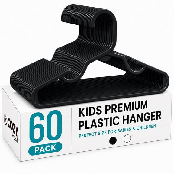Cozymood Baby Hangers 60 Pack, Kids Plastic Hangers, Space Saving Toddler Hangers for Infant & Child Clothes, Baby Clothes Hangers for Shirts, Pants, Coats, Black