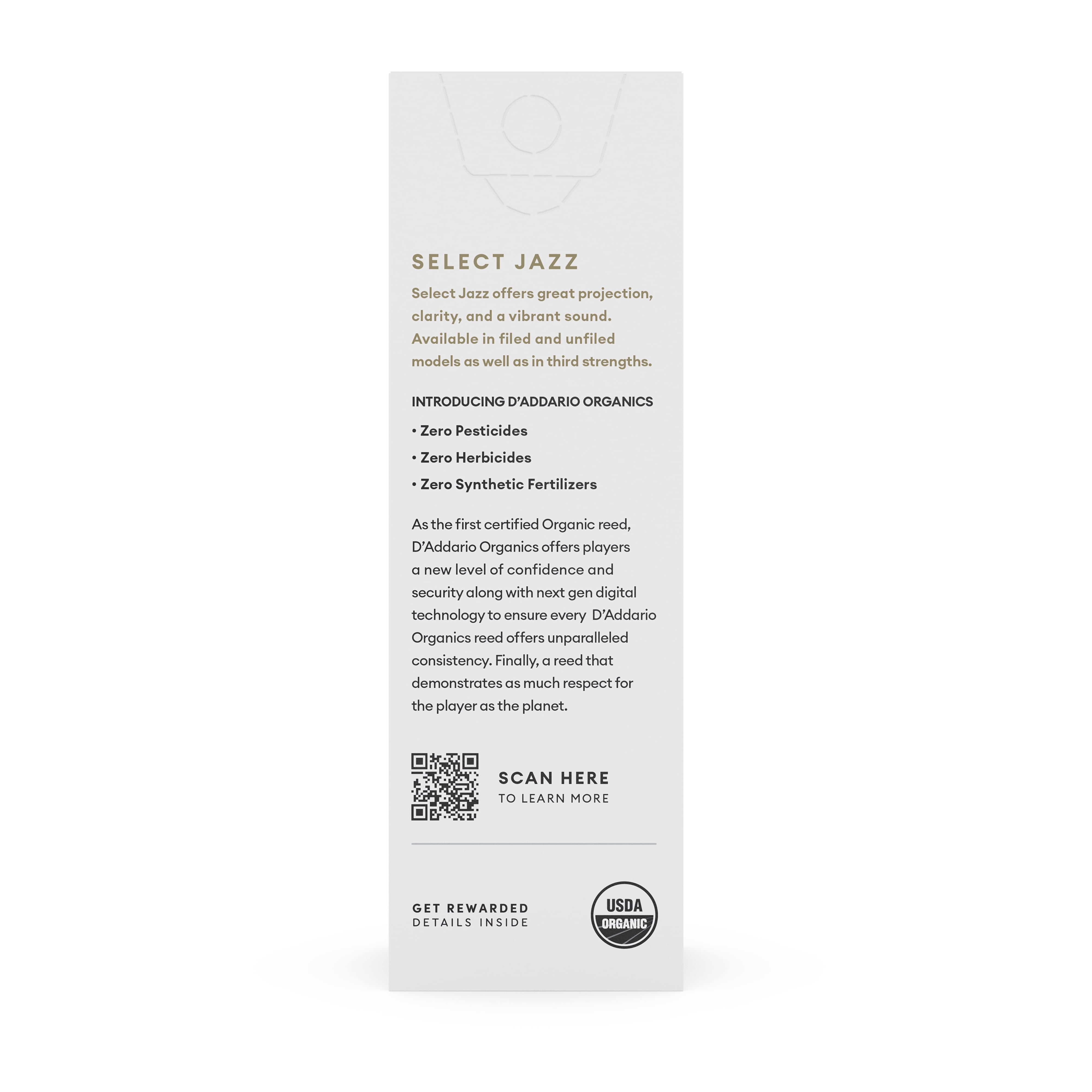 D'Addario Organic Select Jazz Filed Tenor Sax Reeds, Strength 4 Soft, 5-pack