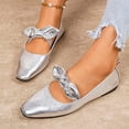 thumbnail image 5 of IEMIEMIEM Ballet Flats for Women 2026 Pointed Toe Leather Bow Mary Janes Comfortable Casual Slip On Office Walk Dress Shoes Silver 8 Wide, 5 of 9