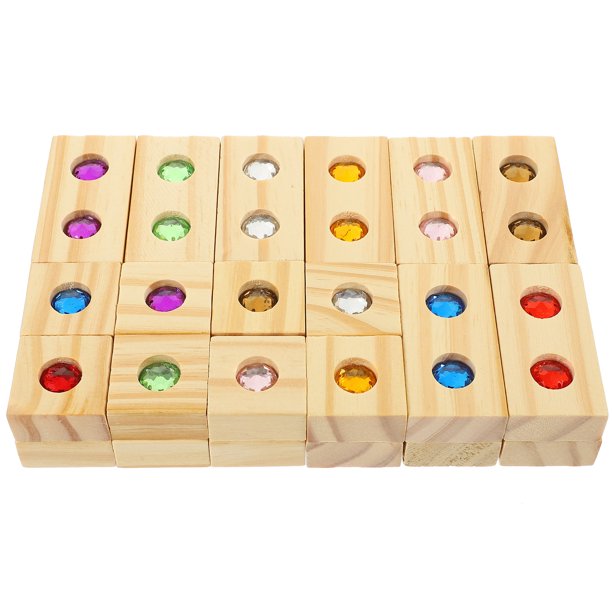 1 juego de bloques de construcción de madera con incrustaciones de piedras preciosas, bloques apilables, juguete de construcción